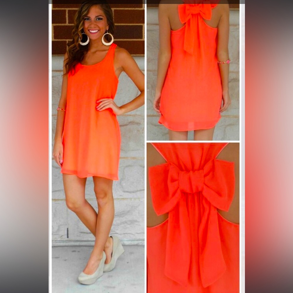 Dainty Hooligan Coral Razor Back Mini Dress With Bow Back | Size 8
